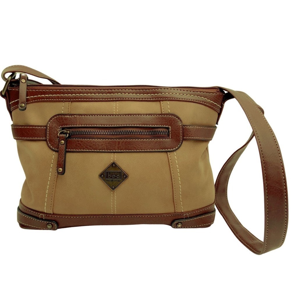 B.O.C Born Concept Womens Beige Brown Snap Zipper Crossbody Shoulder Bag